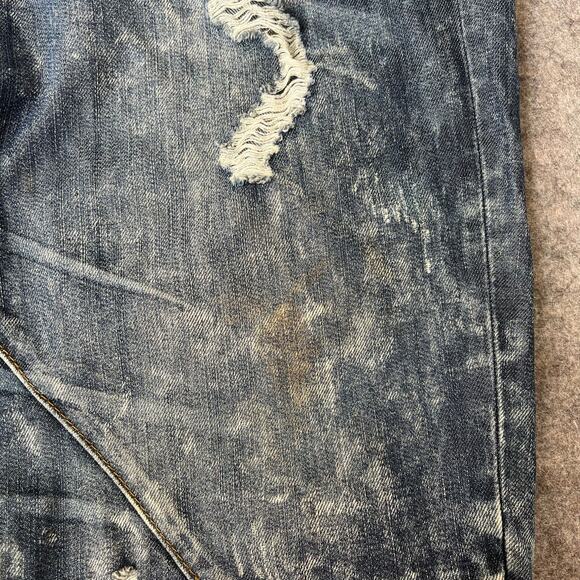 Pink Dolphin Mens Blue Denim Jeans Destructed Relaxed Ripped Thrashed Size 36 - Picture 9 of 16